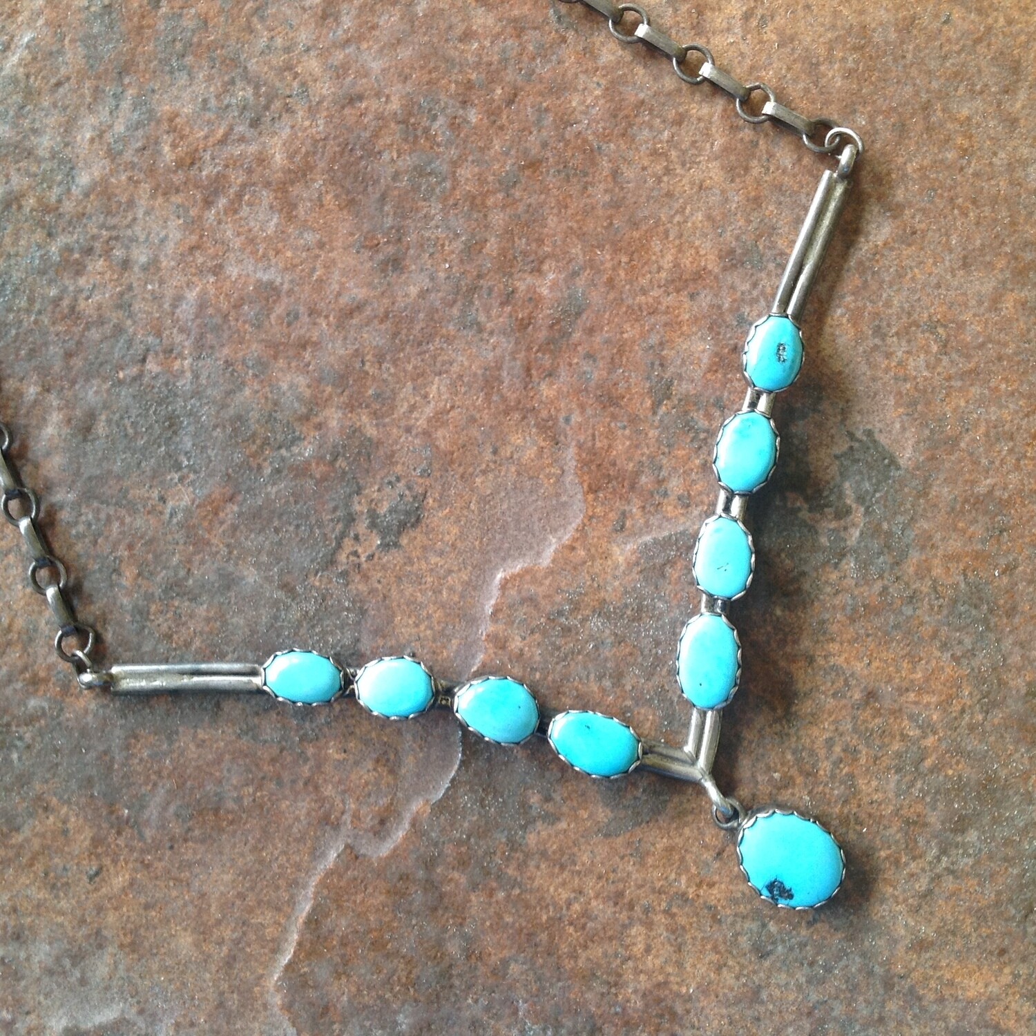 Sterling Turquoise Breastplate Necklace w/ Drop