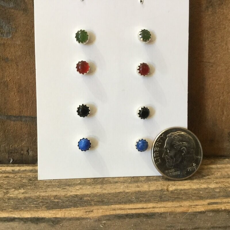 Earrings, Serrated Bezel Post