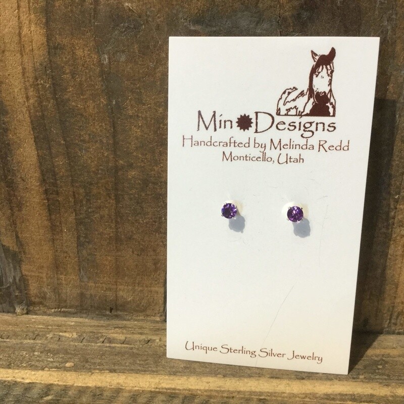 Amethyst 4mm Sterling Post Earrings MR-493