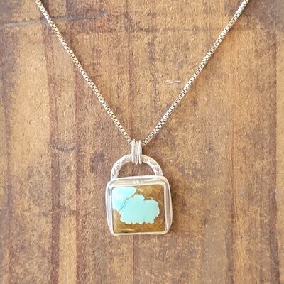 Turquoise Sterling Square Pendant, 18” chain