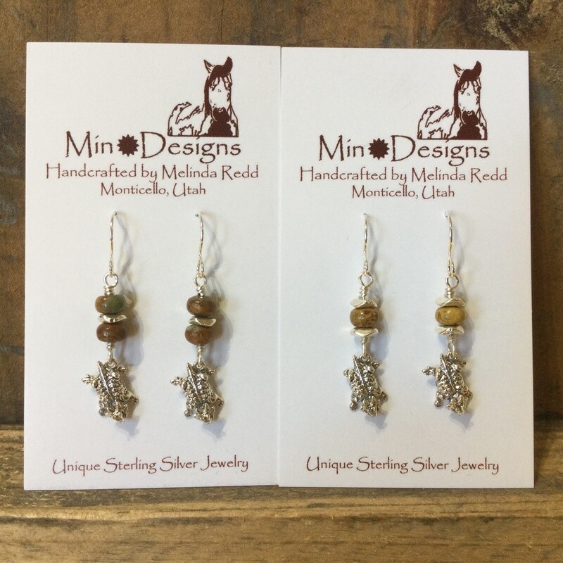 Earrings, Ster Horned Lizard + ma&#39;anshan Turquoise