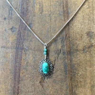 Turquoise Scroll Pendant, 18” chain