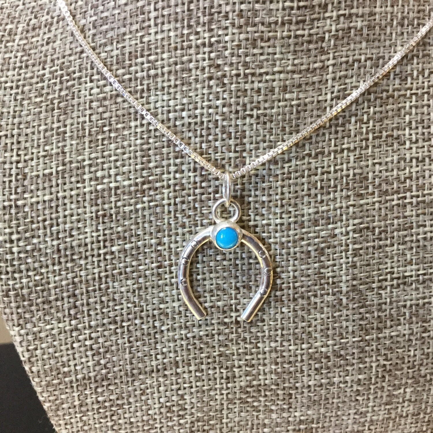 Horseshoe Charm Necklace, Sterling Silver, Color: Sleeping Beauty Turquoise