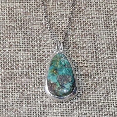 Turquoise Sterling Teardrop Pendant, 18” chain