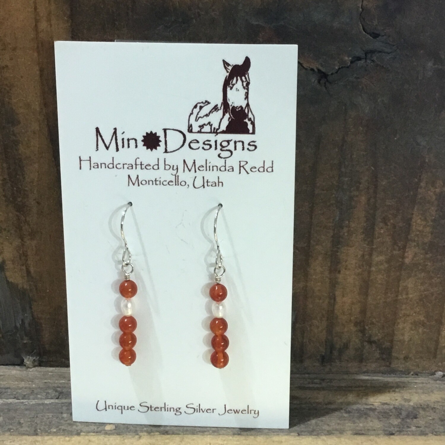 Carnelian &amp; Freshwater Pearl Earrings MR-639