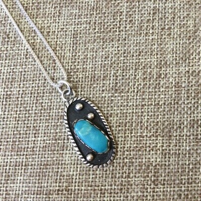Off-Center Turquoise Pendant, 16" chain