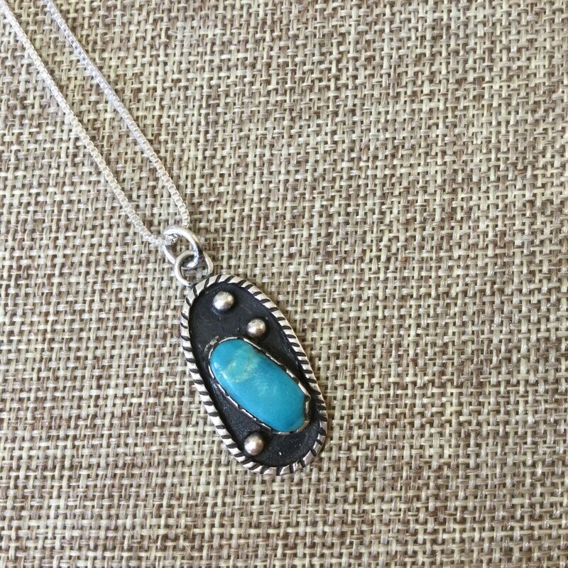 Off-Center Turquoise Pendant, 16&quot; chain