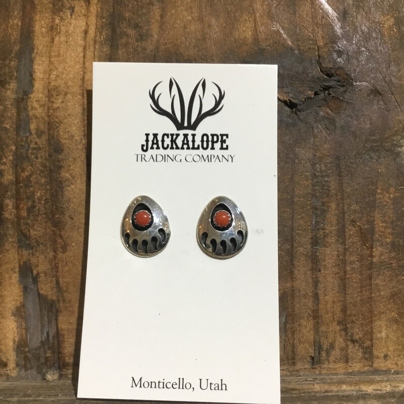 Earrings, post sterling coral Bear Paw lg
