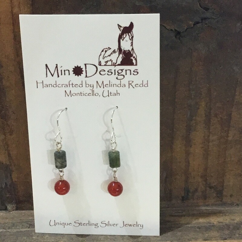 Carnelian &amp; Moss Agate Earrings MR-726