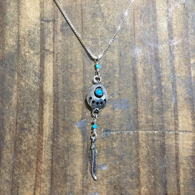Bear Paw necklace w/sterling feather