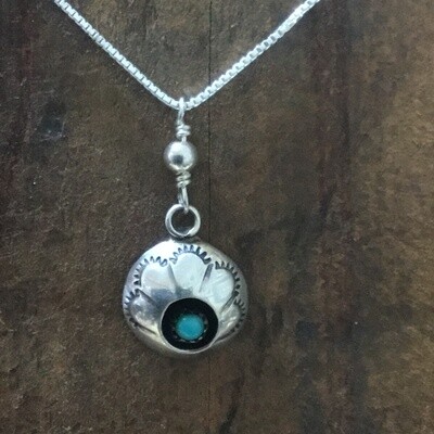 Necklace, Native American sterling turquoise Shadowbox small
