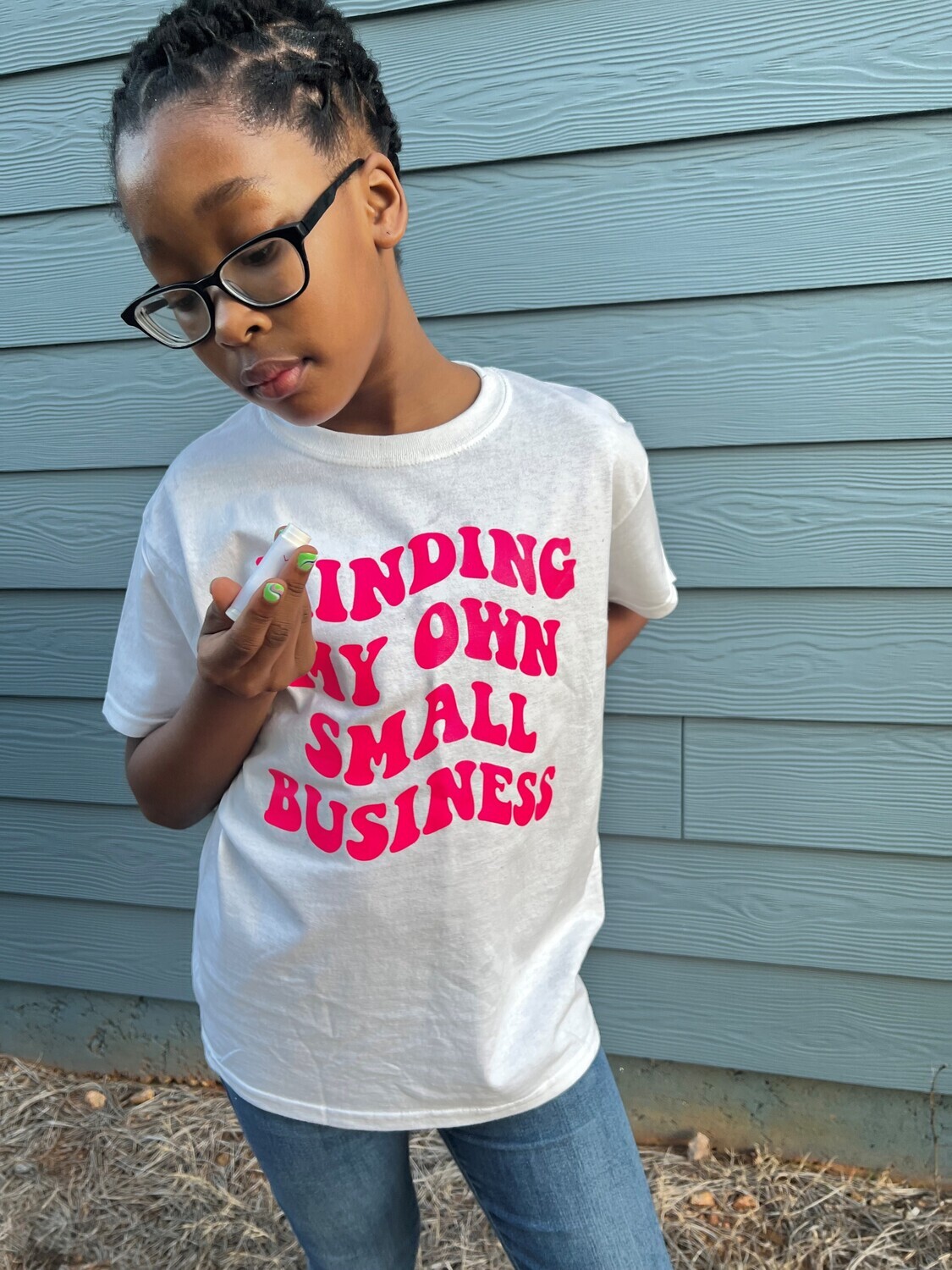 Minding My Own Small Business T-Shirt--(White/Pink)