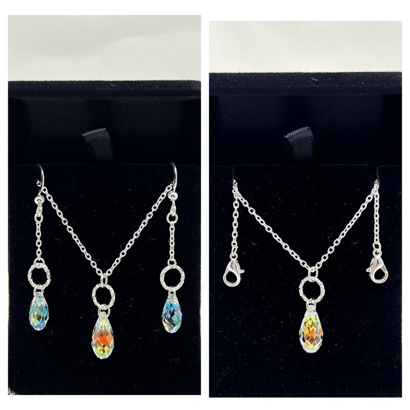 Parure Aurora Goutte Briolette en Cristal couleur AB  : Collier, Boucles d'Oreilles & Collier de Dos, Bijoux pour mariées, témoins, demoiselles - d'honneur