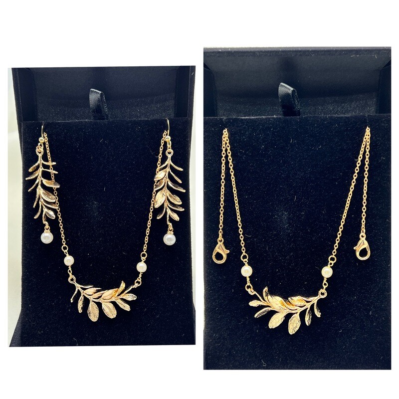 Parure Aurora : élégance perlée du bois Champagne. Collier, Boucles d'Oreilles & Pendentif de Dos, Bijoux pour Mariées, Témoins et Demoiselles d'Honneur.