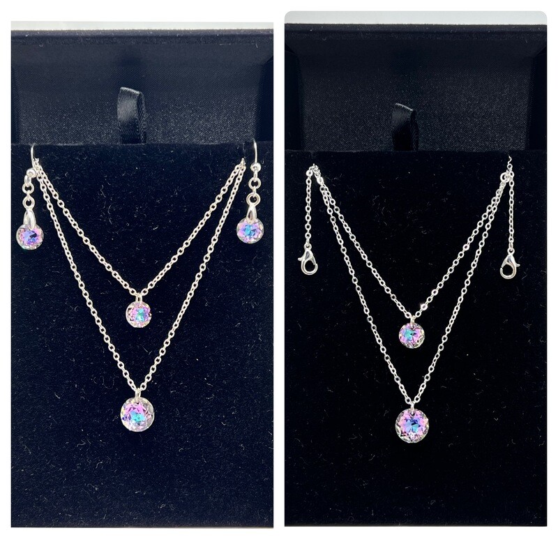 Parure Aurora Cristal Bleu et Violette : Collier, Boucles d'Oreilles & Collier de Dos, Bijoux pour mariées, témoins, demoiselles - d'honneur
