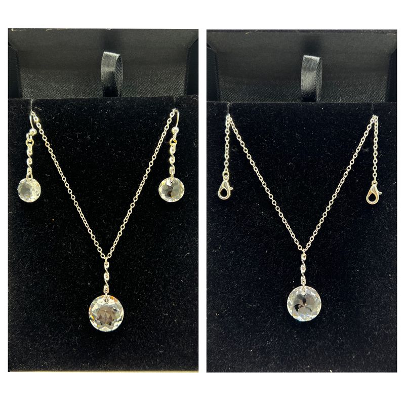 Parure Aurora: Orbe de Cristal Transparent à Facette: Collier, Boucles d'Oreilles & Collier de Dos, Bijoux pour mariées, témoins, demoiselles - d'honneur