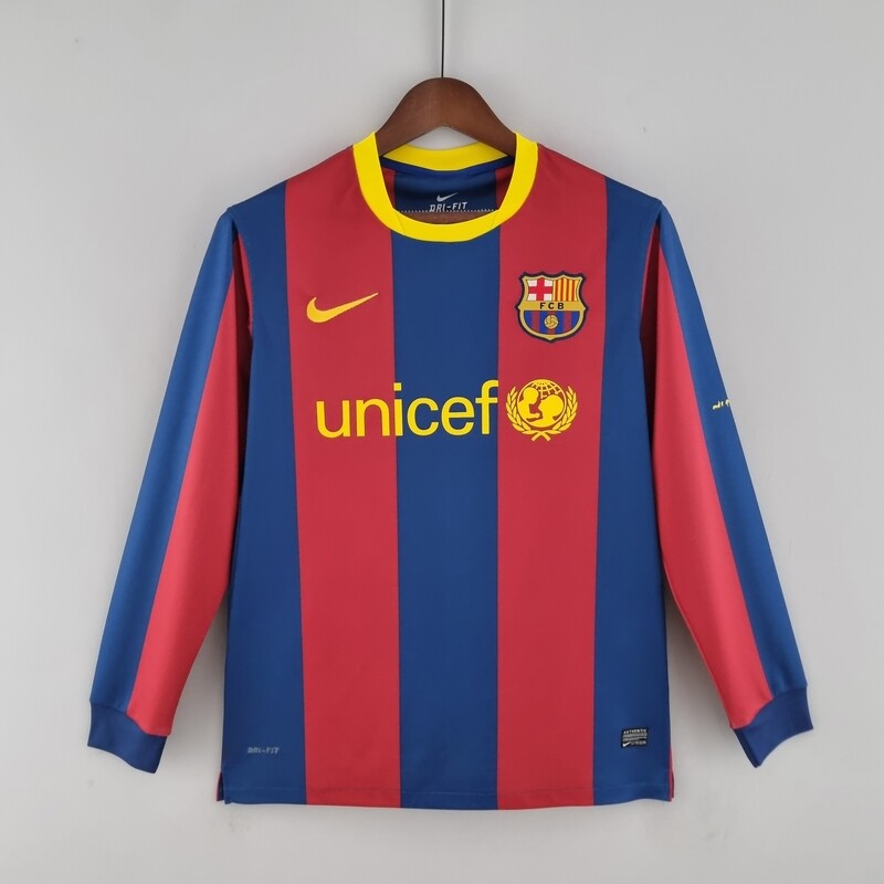 Barcelona FC 2010/11 Home Men&#39;s Long Sleeve Jersey- Retro