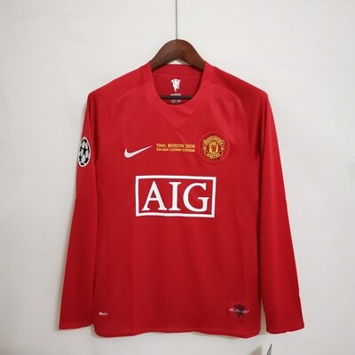 Manchester United 2007/08 Home UCL Final Men&#39;s Long Sleeve Jersey- Retro