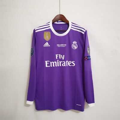 Real Madrid 2016/17 Away UCL Final Men&#39;s Long Sleeve Jersey- Retro