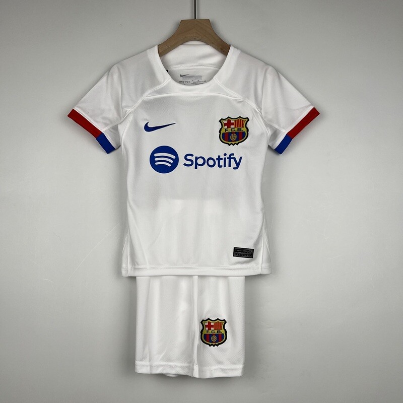 Barcelona FC 2023/24 Away Kid&#39;s Jersey &amp; Shorts