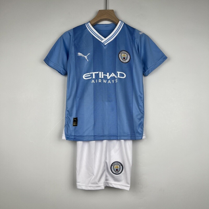 Manchester City 2023/24 Home Kid&#39;s Jersey &amp; Shorts