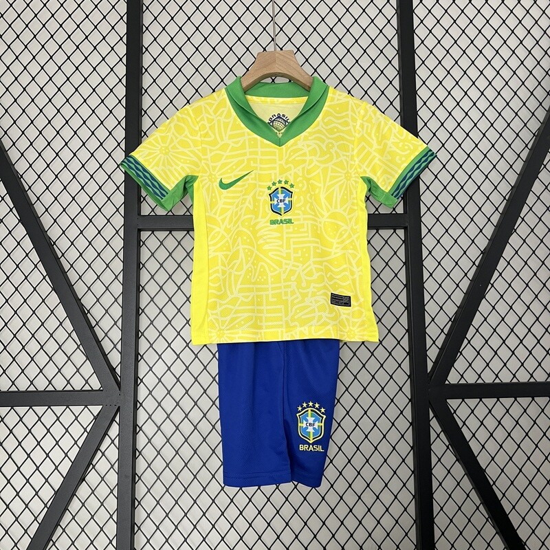 Brazil 2024 Home Kid&#39;s Jersey &amp; Shorts
