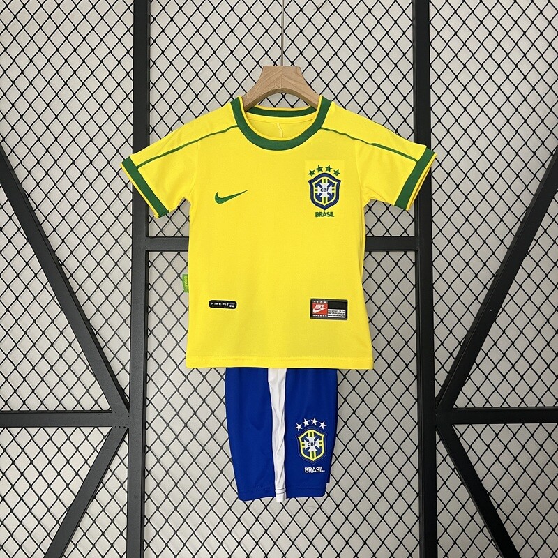 Brazil 1998 Home Kid&#39;s Jersey &amp; Shorts - Retro