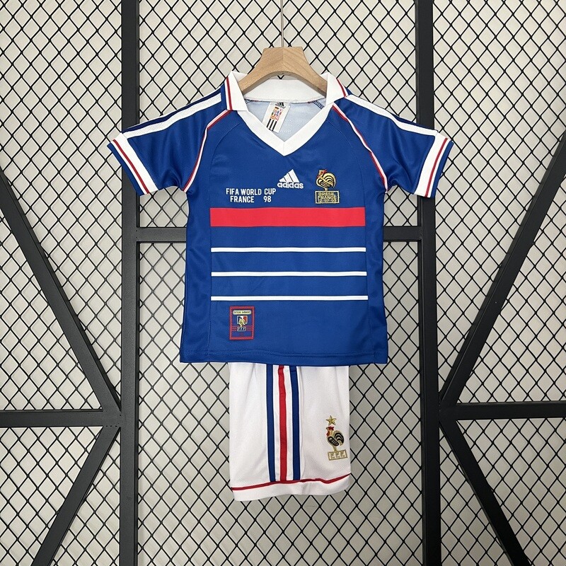 France 1998 Home Kid&#39;s Jersey &amp; Shorts - Retro
