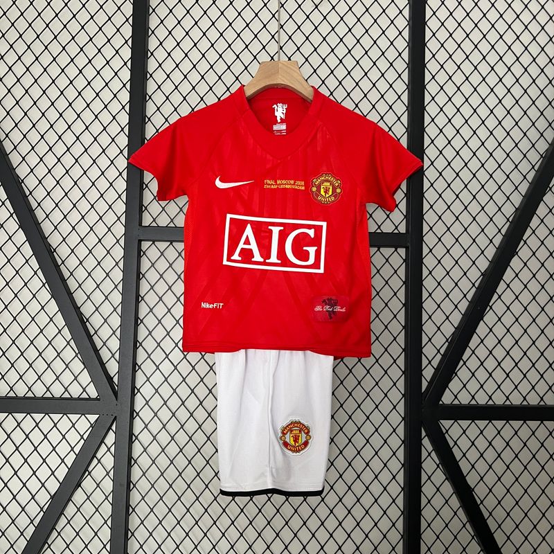 Manchester United 2007/08 Home Champions League Final Kid&#39;s Jersey &amp; Shorts- Retro
