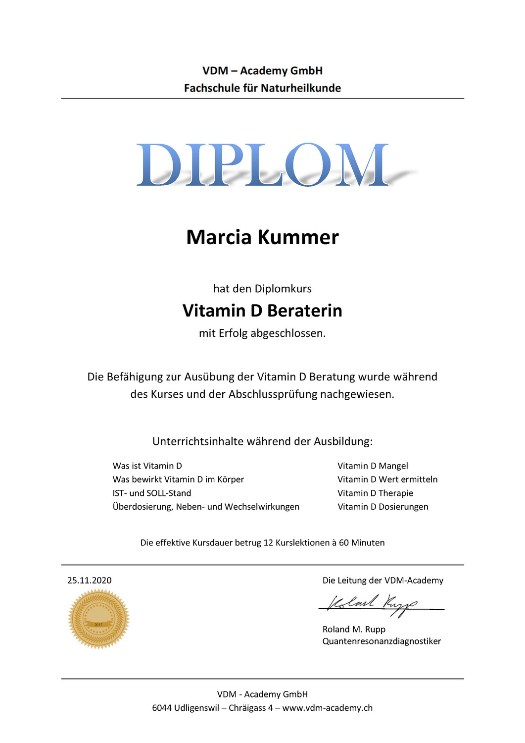 Onlinekurs Diplomkurs "Vitamin D Profiler/in"