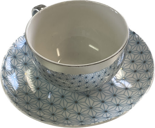 Teetasse &amp; Unterteller &quot;Blume des Lebens&quot; hellblau