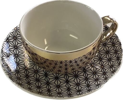 Teetasse &amp; Unterteller &quot;Blume des Lebens&quot; gold