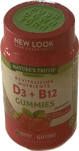 Vitamin D3 &amp; + B12 (Natürliche Erdbeere), 60 Vegetarische Gummibärchen