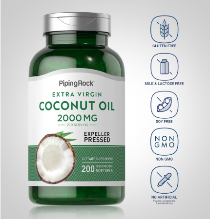Bio-Kokosnussöl (Extra Vergine) , 2000 mg (pro Portion), 200 Softgele mit schneller Freisetzung