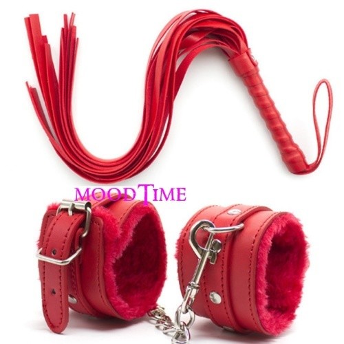 2Pcs Red Set Adult Whip Sex Flogger + Handcuffs BDSM Bondage | moodTime 2Pcs Red Set Adult Whip Sex Flogger + Handcuffs BDSM Bondage | moodTime