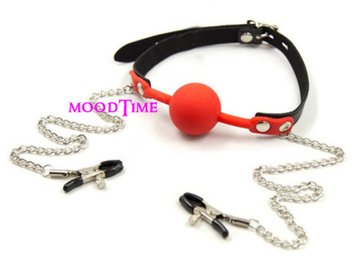 Mouth ball gag with nipple clamps | moodTime Mouth ball gag with nipple clamps | moodTime