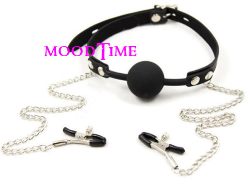 Mouth ball gag with nipple clamps | moodTime Mouth ball gag with nipple clamps | moodTime