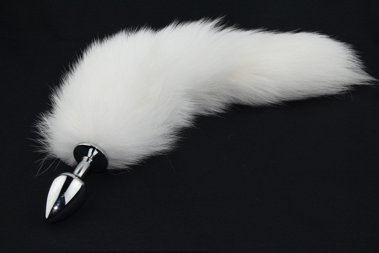 White Arctic Fox Tail Fetish Metal Anal Butt Plug