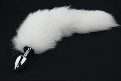 White Arctic Fox Tail Fetish Metal Anal Butt Plug
