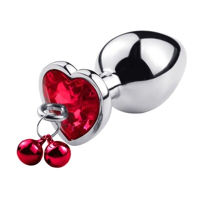Stainless Steel Heart Butt Plug With Jewel and Bells