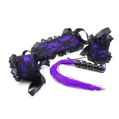 Boutique Room Fun - Lace Wrist Cuffs, Blindfold &amp; Flogger