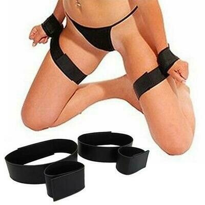 Pair Black Wrist Cuffs to Thigh Bondage Sex Restraint Kit