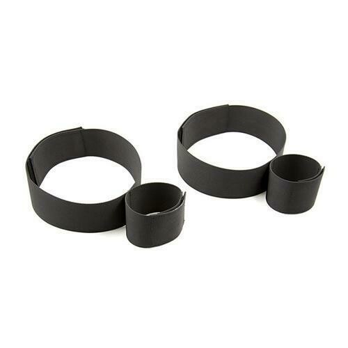Pair Black Wrist Cuffs to Thigh Bondage Sex Restraint Kit
