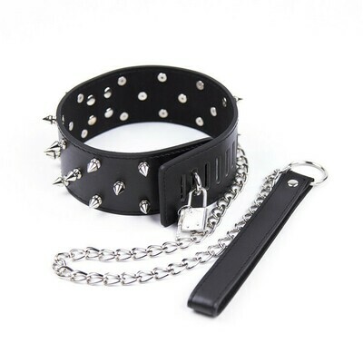 Spiked Rivet BDSM Neck Collar With Lock | moodTime