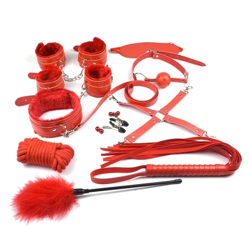 10pcs SM Bondage Roleplay Sex Kit Red | moodTime 10pcs SM Bondage Roleplay Sex Kit Red | moodTime