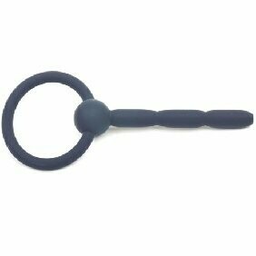 4&#39;&#39; Black Silicone Cum-Thru Penis Plug with Ring