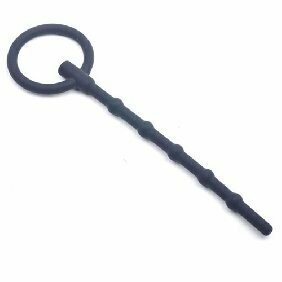 6&#39;&#39; Black Silicone Cum-Thru Penis Plug with Ring