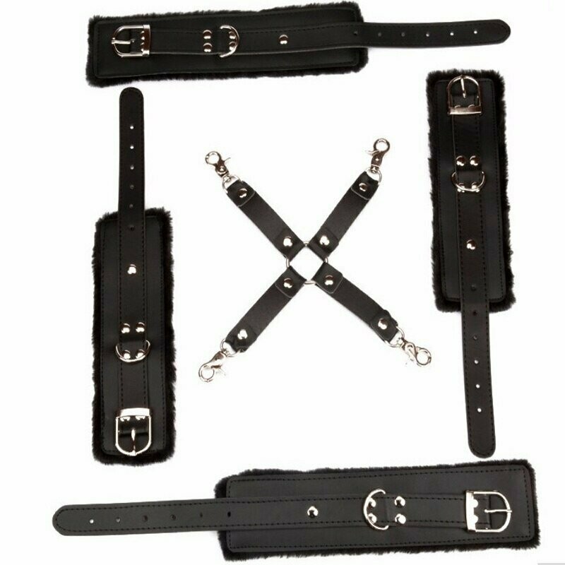 PU Leather Handcuffs + Ankle Wrist Cuffs - Hog Tie Bondage Restraints