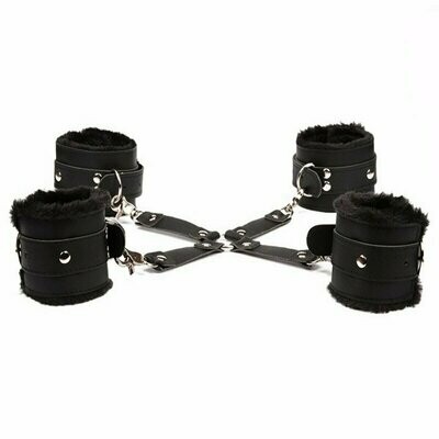 PU Leather Handcuffs + Ankle Wrist Cuffs - Hog Tie Bondage Restraints | moodTime