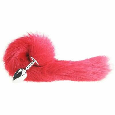 Red Stainless Steel Fluffy Artificial Fox Tail Metal Butt Plug | moodTime